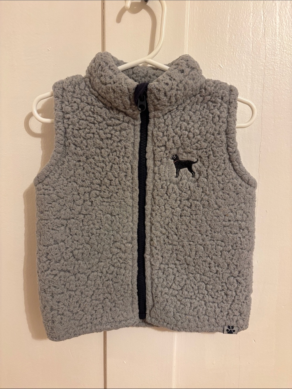 Kids Grey Sherpa Fleece Vest with Black Dog Embroidery